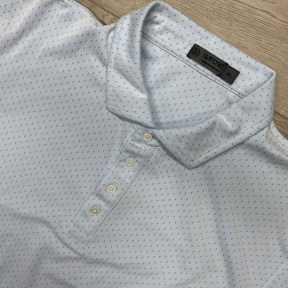 G/FORE Polo Shirt Mens XL Blue Polka Dot Short Sleeve Golf Preppy AOP Geometric